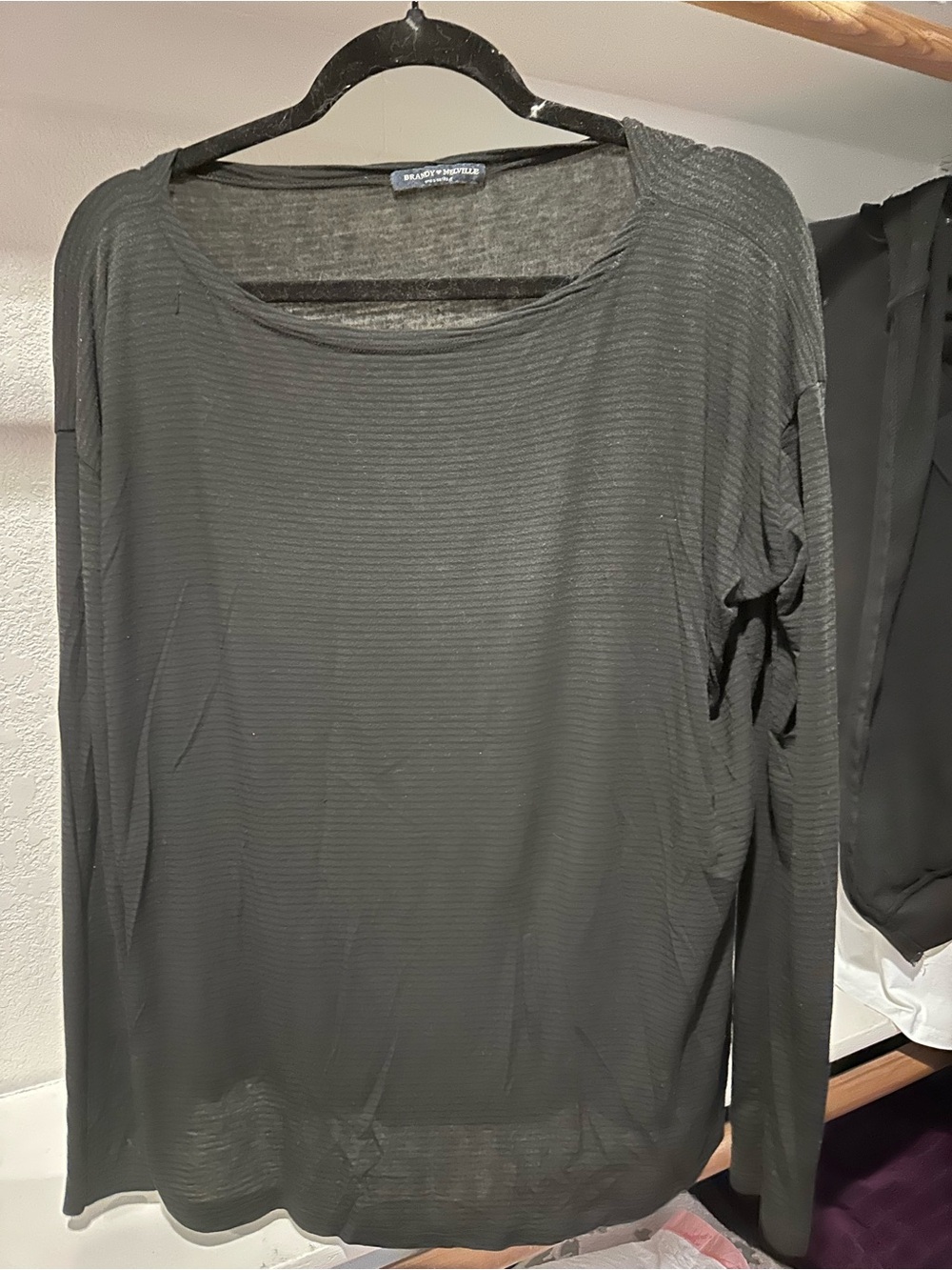 Brandy Melville Black Ribbed Long Sleeve Scoop Neck Top